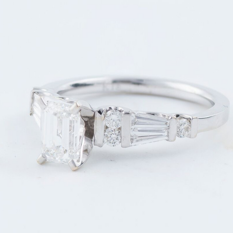 14kt Diamond Engagement Ring With Emerald Cut Center Diamond