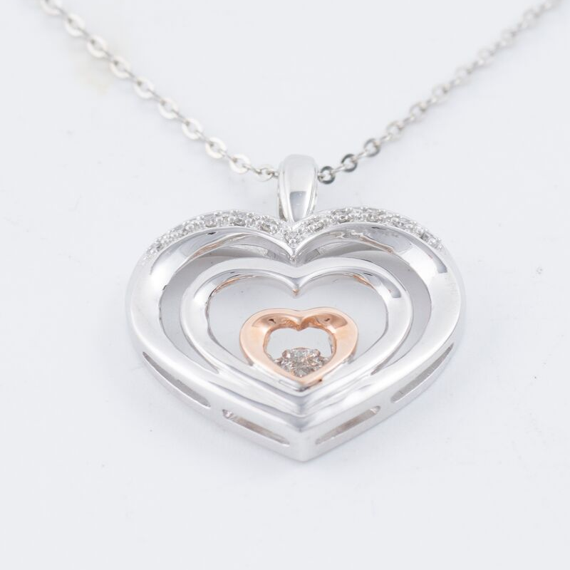 14kt Diamond Yellow & Rose Gold Heart Pendant With Chain