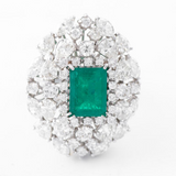 Vintage Platinum Genuine 5ct Green Emerald and Diamond Ring