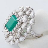 Vintage Platinum Genuine 5ct Green Emerald and Diamond Ring